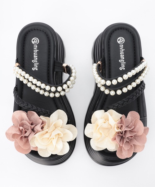 Lace Ladies（レースレディース）の「フラワー モチーフ パール ストラップ 厚底 サンダル（サンダル・レディース・アイボリー/ブラック・23.5cm/23cm/24.5cm/24cm/22.5cm）」の13枚目の写真