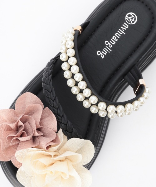 Lace Ladies（レースレディース）の「フラワー モチーフ パール ストラップ 厚底 サンダル（サンダル・レディース・アイボリー/ブラック・23.5cm/23cm/24.5cm/24cm/22.5cm）」の14枚目の写真
