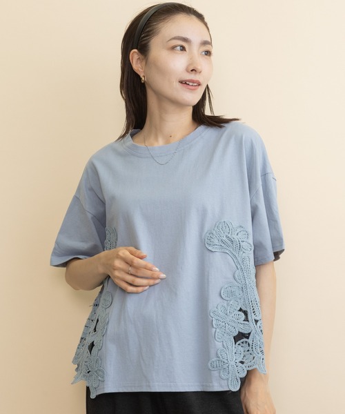 lodie(ロディ)の「サイドレーストリムT(Tシャツ/カットソー・レディース・ブルー/ブラック・FREE)」の2枚目の写真