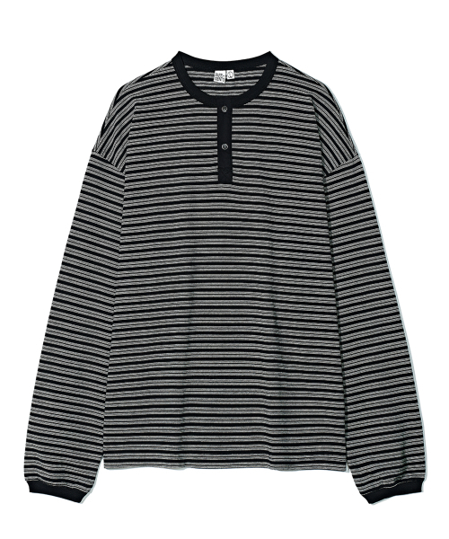 PARTIMENTO(パルティメント)の「ヘンリーネックストライプロングスリーブブラック(Tシャツ/カットソー・メンズ・その他・MEDIUM/LARGE)」の1枚目の写真