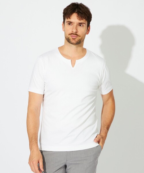 EPOCA UOMO(エポカウォモ)の「ライトポンチキーネックカットソー(Tシャツ/カットソー・メンズ・ブラウン系その他6/ホワイト/ダークネイビー・48/46)」の1枚目の写真