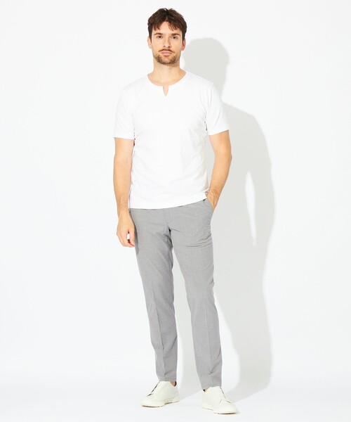 EPOCA UOMO(エポカウォモ)の「ライトポンチキーネックカットソー(Tシャツ/カットソー・メンズ・ブラウン系その他6/ホワイト/ダークネイビー・48/46)」の4枚目の写真