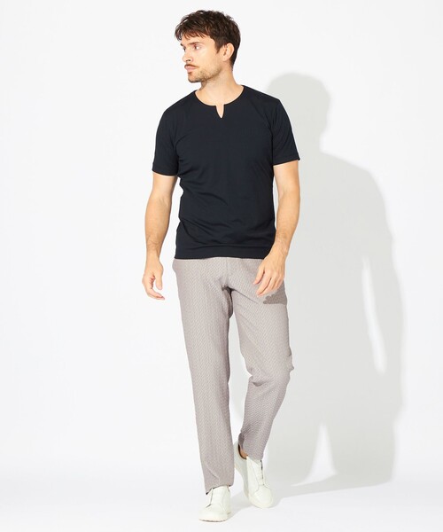 EPOCA UOMO(エポカウォモ)の「ライトポンチキーネックカットソー(Tシャツ/カットソー・メンズ・ブラウン系その他6/ホワイト/ダークネイビー・48/46)」の5枚目の写真
