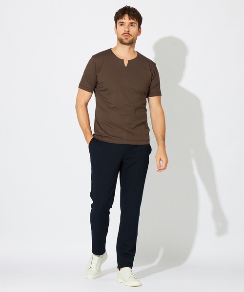 EPOCA UOMO(エポカウォモ)の「ライトポンチキーネックカットソー(Tシャツ/カットソー・メンズ・ブラウン系その他6/ホワイト/ダークネイビー・48/46)」の6枚目の写真
