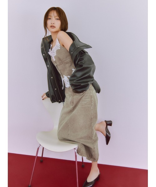 FRAY I.D(フレイアイディー)の「スタンドカラーレザーライクブルゾン(ブルゾン・レディース・ブラウン/ブラック・0/1)」の3枚目の写真