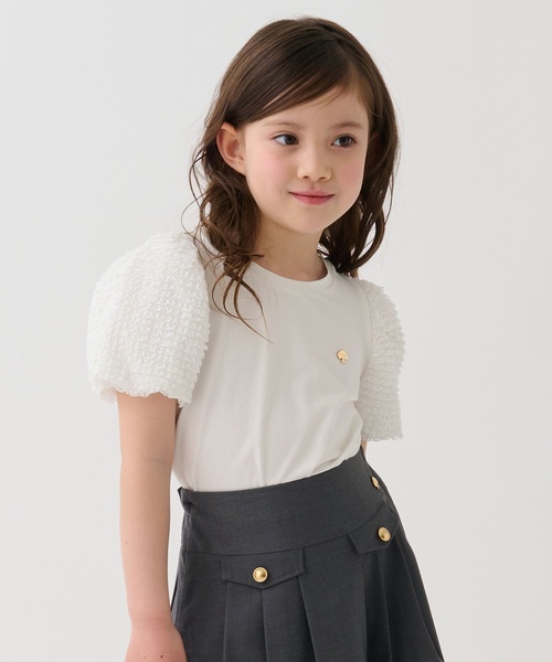 kate spade new york kids(ケイトスペードニューヨーク)の「フリルパフスリーブTシャツ(Tシャツ/カットソー・キッズ・オフホワイト/ブラック・120cm/160cm/150cm/140cm/130cm)」の1枚目の写真