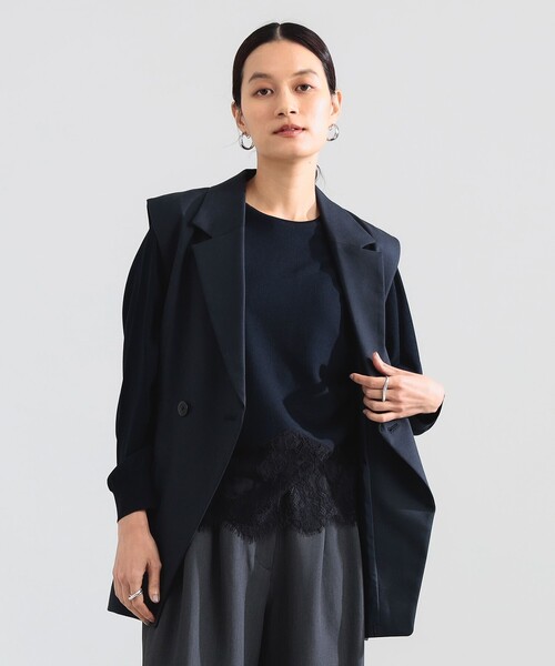 Demi-Luxe BEAMS(デミルクス ビームス)の「レースヘム クルーネック ニットプルオーバー(ニット/セーター・レディース・ホワイト系その他5/ネイビー・ONE SIZE)」の2枚目の写真