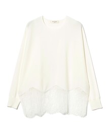 Demi-Luxe BEAMS | レースヘム クルーネック ニットプルオーバー(ニット/セーター)