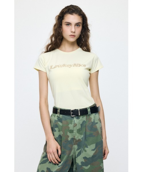 MOUSSY(マウジー)の「LOWKEY NICE BLING Tシャツ(Tシャツ/カットソー・レディース・ブラウン/ホワイト/ライトイエロー/ライトブラック・FREE)」の4枚目の写真