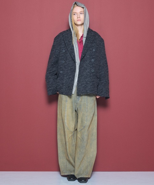 MAISON SPECIAL（メゾンスペシャル）の「《UNISEX》【Italian Dead Stock Fabric】Double-breasted Prime-Over 6B Tailored Jacket/【イタリアンデッドストックファブリック】ダブルブレストプライムオーバー6Bテーラードジャケット【MAISON SPECIAL/メゾンスペシャル】■セットアップ対応■（テーラードジャケット・メンズ・ブラウン/ベージュ/ブラック/ダークネイビー/グレイッシュベージュ/グレー・2/1/0）」の9枚目の写真