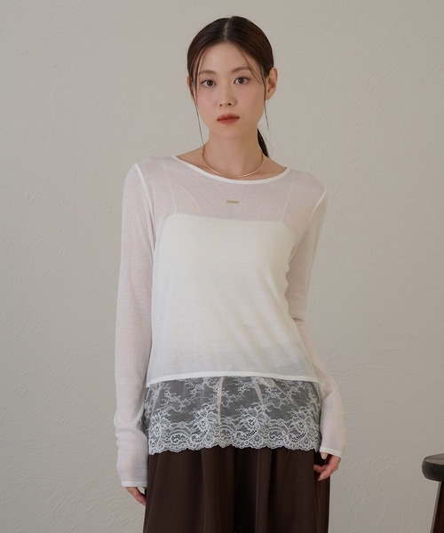 raffime(ラフィミー)の「【Raffime】裾レース切り替えプルオーバー/ロングTシャツ(Tシャツ/カットソー・レディース・ダークブラウン/オフホワイト・フリー)」の3枚目の写真