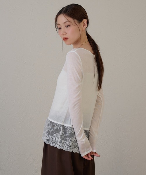 raffime(ラフィミー)の「【Raffime】裾レース切り替えプルオーバー/ロングTシャツ(Tシャツ/カットソー・レディース・ダークブラウン/オフホワイト・フリー)」の8枚目の写真