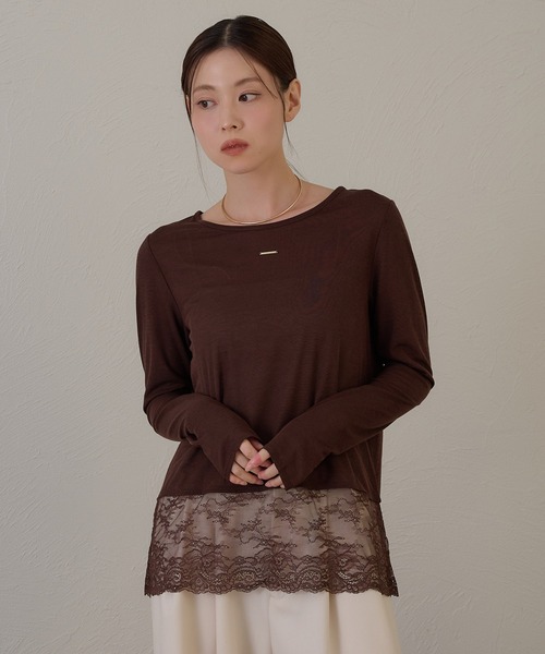 raffime(ラフィミー)の「【Raffime】裾レース切り替えプルオーバー/ロングTシャツ(Tシャツ/カットソー・レディース・ダークブラウン/オフホワイト・フリー)」の22枚目の写真