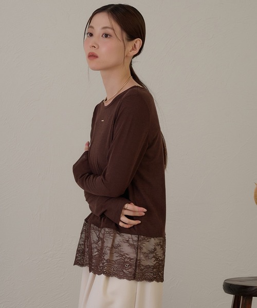 raffime(ラフィミー)の「【Raffime】裾レース切り替えプルオーバー/ロングTシャツ(Tシャツ/カットソー・レディース・ダークブラウン/オフホワイト・フリー)」の20枚目の写真