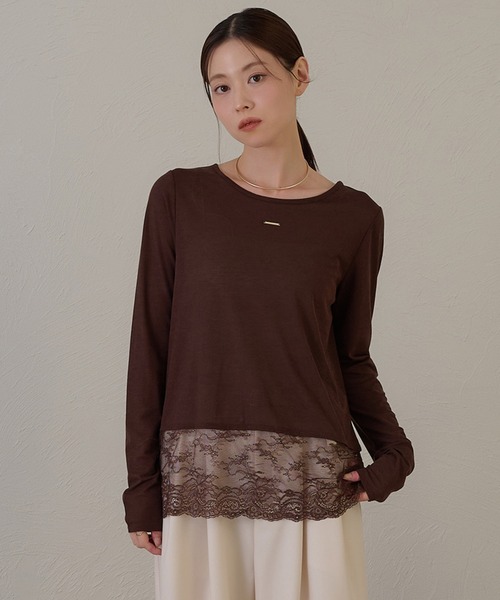 raffime(ラフィミー)の「【Raffime】裾レース切り替えプルオーバー/ロングTシャツ(Tシャツ/カットソー・レディース・ダークブラウン/オフホワイト・フリー)」の19枚目の写真