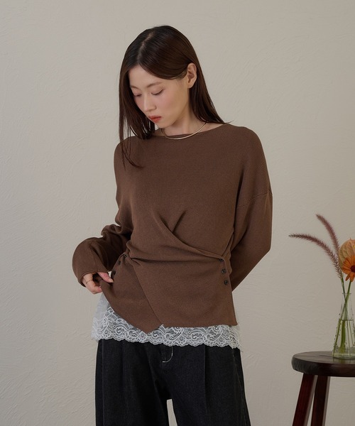 raffime(ラフィミー)の「【Raffime】裾レース切り替えプルオーバー/ロングTシャツ(Tシャツ/カットソー・レディース・ダークブラウン/オフホワイト・フリー)」の13枚目の写真