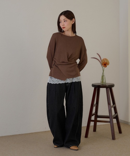 raffime(ラフィミー)の「【Raffime】裾レース切り替えプルオーバー/ロングTシャツ(Tシャツ/カットソー・レディース・ダークブラウン/オフホワイト・フリー)」の17枚目の写真