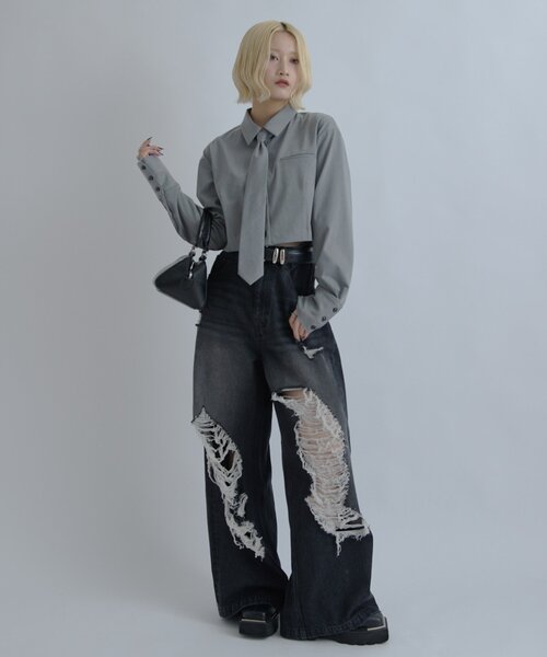 Lui's（ルイス）の「【mi-企画】クロップドタイシャツジャケット（シャツ/ブラウス・レディース・チャコールグレー/グレー・FREE）」の14枚目の写真