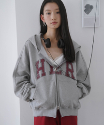 HER オーバーサイズ フードジップアップ_グレー
