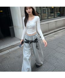 [UNISEX]BELTED トレーニングワイドパンツ_グレー