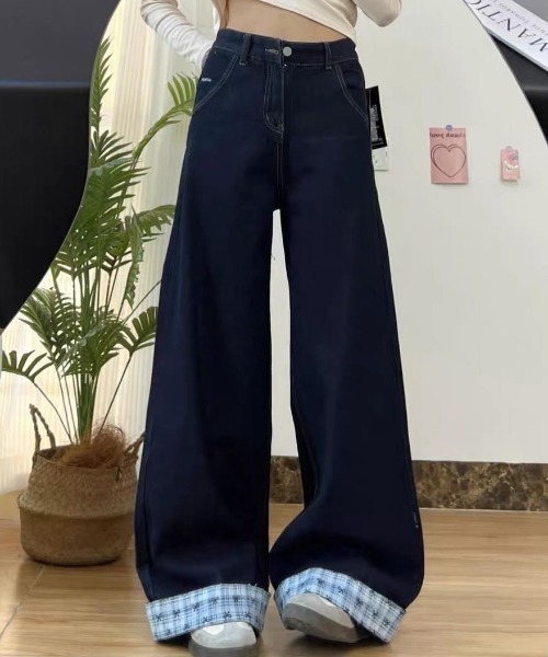 Teem Store(チームストア)の「ウエストロゴ刺繍 チェック切替ロールアップデニムパンツ(デニムパンツ・レディース・ブルー・M/L/S)」の9枚目の写真