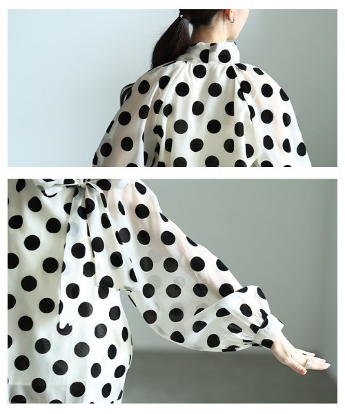 Sawa a la mode(サワアラモード)の「ドット柄ボリュームスリーブブラウス(シャツ/ブラウス・レディース・オフホワイト/ブラック・FREE)」の12枚目の写真