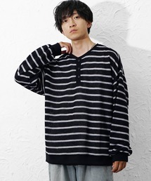 【MinoriTY】ボーダーヘンリーネックニットソー メンズ 秋服 ニット