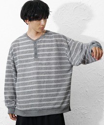 【MinoriTY】ボーダーヘンリーネックニットソー メンズ 秋服 ニット