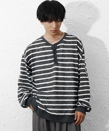 【MinoriTY】ボーダーヘンリーネックニットソー メンズ 秋服 ニット