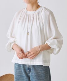 リブコンビギャザーブラウス