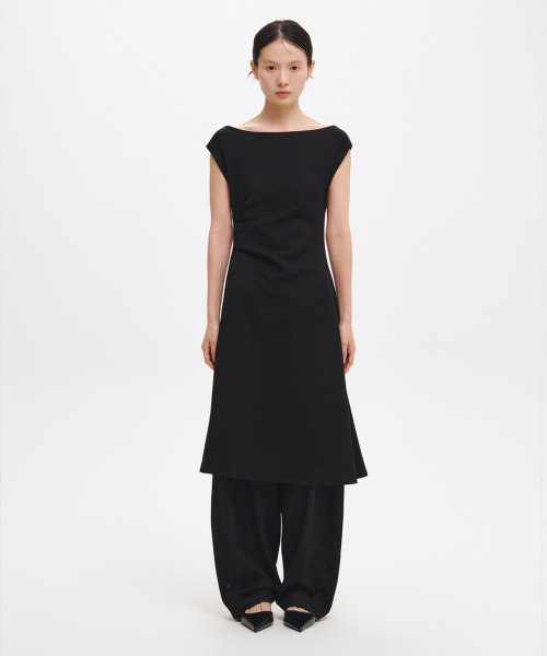 GENERAL IDEA（ジェネラルアイデア）の「アンバランスドレープジャージーワンピース [BLACK] / GF3LOP501（ワンピース・レディース・ブラック・SMALL/MEDIUM/LARGE/X-LARGE）」の2枚目の写真