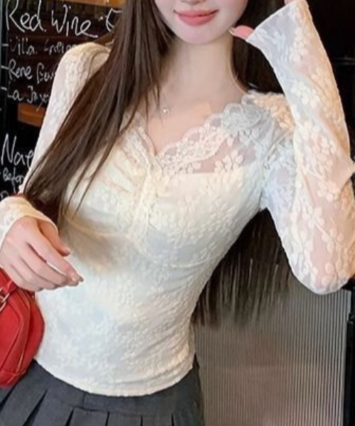 NANEA(ナネア)の「レースVネックロンT(Tシャツ/カットソー・レディース・アイボリー・MEDIUM/LARGE)」の5枚目の写真