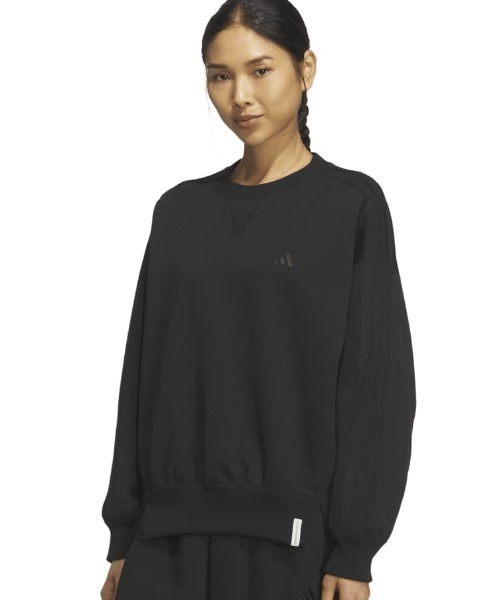 adidas(アディダス)の「アディダス adidas エッセンシャルズ プラス スリーストライプス スペーサーニット クルーネック プルオーバー(スウェット・レディース・グレー/ブラック・XL/L/M/S)」の1枚目の写真