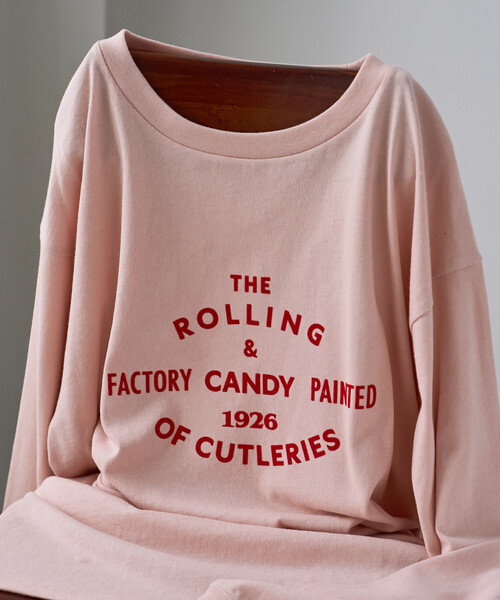 FREAK'S STORE(フリークスストア)の「フロッキープリントロンT/フロッキーロゴTシャツ(Tシャツ/カットソー・レディース・チャコール/ピンク/オフホワイト・フリ-)」の1枚目の写真