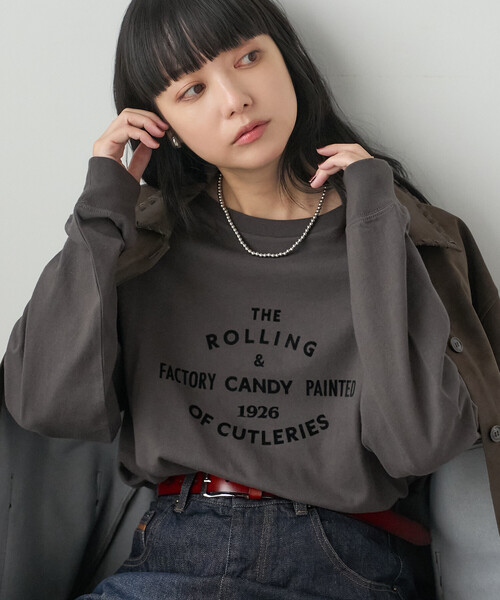 FREAK'S STORE(フリークスストア)の「フロッキープリントロンT/フロッキーロゴTシャツ(Tシャツ/カットソー・レディース・チャコール/ピンク/オフホワイト・フリ-)」の3枚目の写真