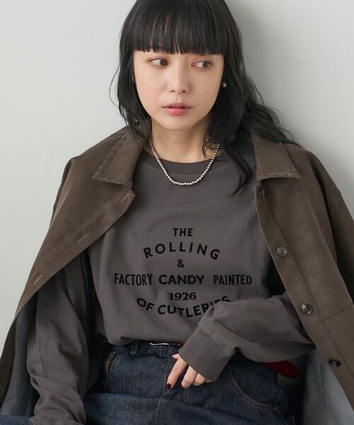FREAK'S STORE(フリークスストア)の「フロッキープリントロンT/フロッキーロゴTシャツ(Tシャツ/カットソー・レディース・チャコール/ピンク/オフホワイト・フリ-)」の7枚目の写真