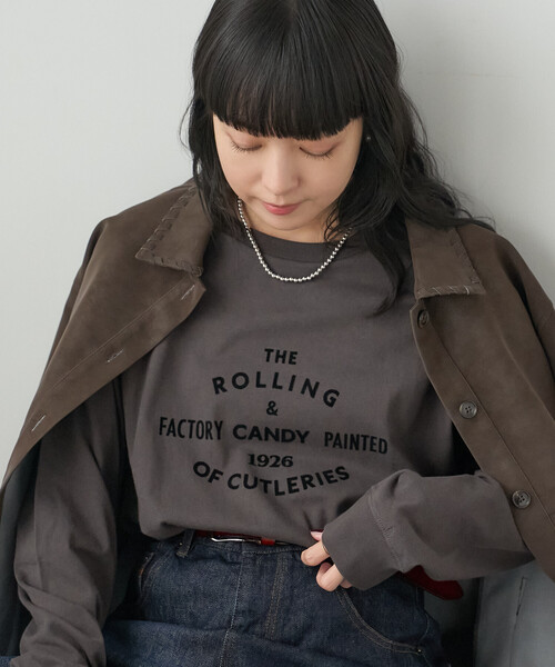 FREAK'S STORE(フリークスストア)の「フロッキープリントロンT/フロッキーロゴTシャツ(Tシャツ/カットソー・レディース・チャコール/ピンク/オフホワイト・フリ-)」の8枚目の写真