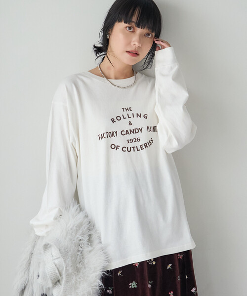 FREAK'S STORE(フリークスストア)の「フロッキープリントロンT/フロッキーロゴTシャツ(Tシャツ/カットソー・レディース・チャコール/ピンク/オフホワイト・フリ-)」の13枚目の写真