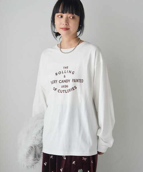 FREAK'S STORE(フリークスストア)の「フロッキープリントロンT/フロッキーロゴTシャツ(Tシャツ/カットソー・レディース・チャコール/ピンク/オフホワイト・フリ-)」の14枚目の写真