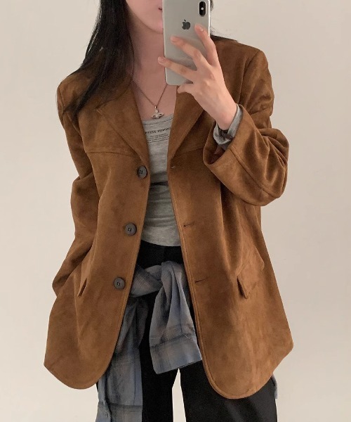 YUGA(ユーガ)の「YUGA_YGMC Korean-style Faux leather jacket(テーラードジャケット・レディース・ブラウン/ベージュ・FREE)」の1枚目の写真