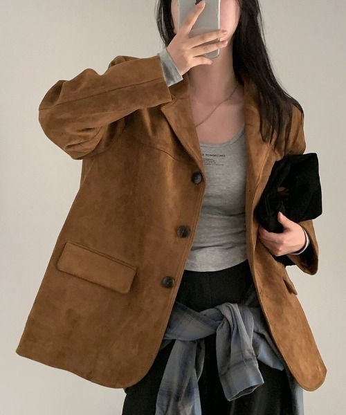 YUGA(ユーガ)の「YUGA_YGMC Korean-style Faux leather jacket(テーラードジャケット・レディース・ブラウン/ベージュ・FREE)」の7枚目の写真