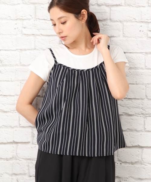 LEPSIM（レプシィム）の「タックAラインキャミソール　721952（キャミソール・レディース・ブラウン系その他/ピンク系その他/ブラック系その他/ブラック×ホワイト/ホワイト×ネイビー/ブラック/グレイッシュベージュ・FREE）」の2枚目の写真