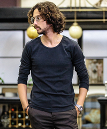 mlt1680 - Span Fraise Stitch U-Neck Long Sleeve Tee