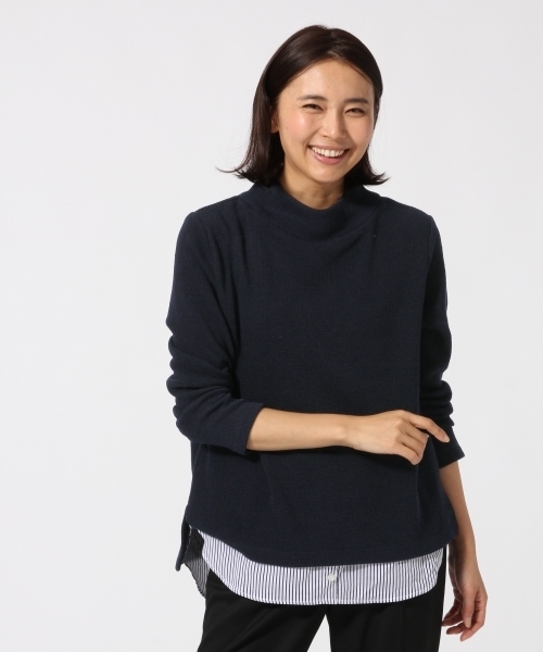 GLOBAL WORK（グローバルワーク）の「ハイネックフェイクレイヤードプルオーバー長袖/742124 （Tシャツ/カットソー・レディース・グレー/ネイビー/ブラウン/ピンク系その他・SMALL/LARGE/MEDIUM）」の3枚目の写真