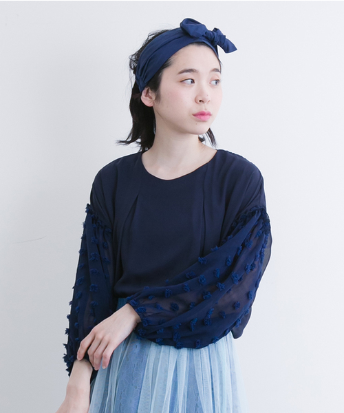 merlot plus(メルロープリュス)の「ドット刺繍スリーブシフォンブラウス5960(シャツ/ブラウス・レディース・ブラック/オフホワイト/ネイビー/ラベンダー・FREE)」の3枚目の写真