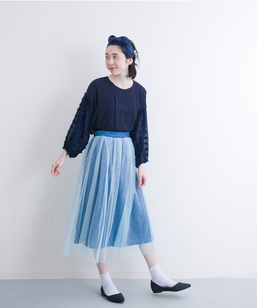merlot plus(メルロープリュス)の「ドット刺繍スリーブシフォンブラウス5960(シャツ/ブラウス・レディース・ブラック/オフホワイト/ネイビー/ラベンダー・FREE)」の6枚目の写真