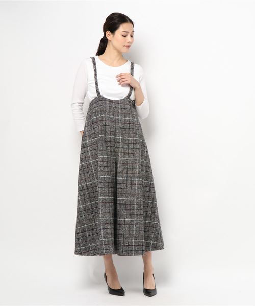 Re:EDIT（リエディ）の「チェック柄サスペンダーワイドパンツ（その他パンツ・レディース・ブラック/ブラウン・LARGE/MEDIUM）」の3枚目の写真