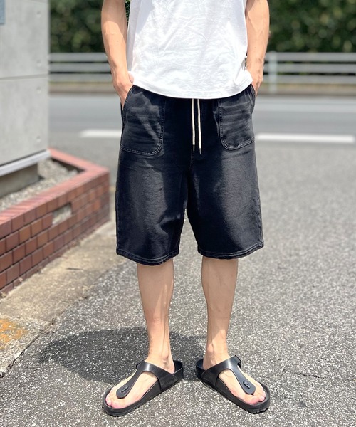 ハーフパンツ カットデニム スウェットデニム サルエルパンツ ショート