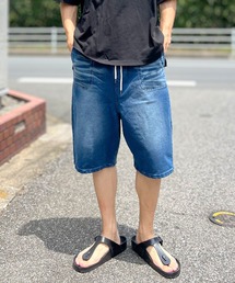 ハーフパンツ カットデニム スウェットデニム サルエルパンツ ショートパンツ バギー バミューダパンツ 5分丈 膝下 夏 メンズ