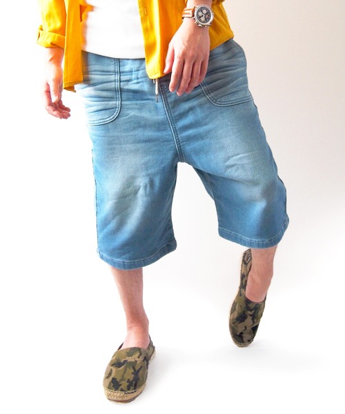 BEATJIVE(ビートジャイブ)の「ハーフパンツ カットデニム スウェットデニム サルエルパンツ ショートパンツ バギー バミューダパンツ 5分丈 膝下 夏 メンズ(デニムパンツ・メンズ・サックスブルー/インディゴブルー/ワンウォッシュ/ブラック系その他/ブラック系その他2・2/3)」の20枚目の写真